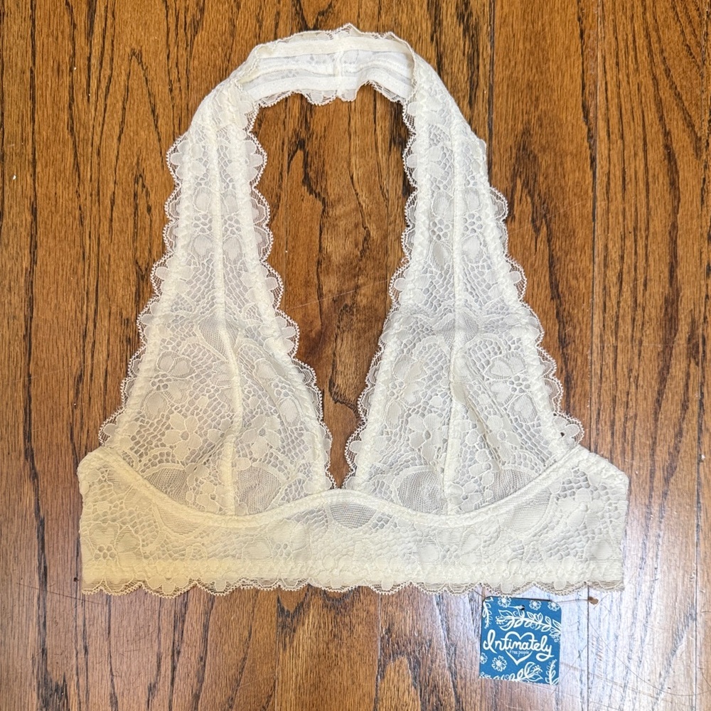 Free People Cream Lace Halter Bralette